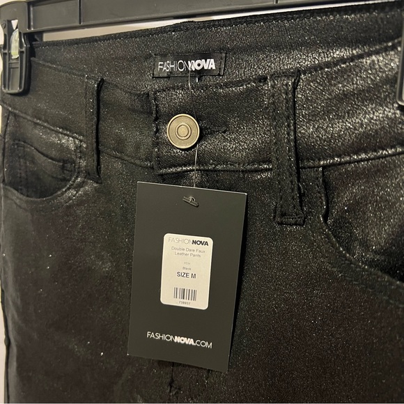 Double Dare Faux Leather Black Glitter Sparkle Pants - Picture 5 of 11